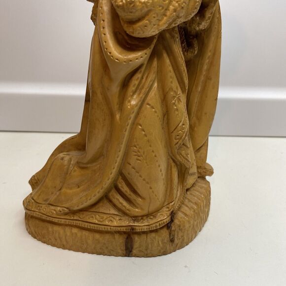 VTG Nativity Figure Mary Wood Kneeling Hand Carved 9 inches Tall Figurine - Picture 13 of 16
